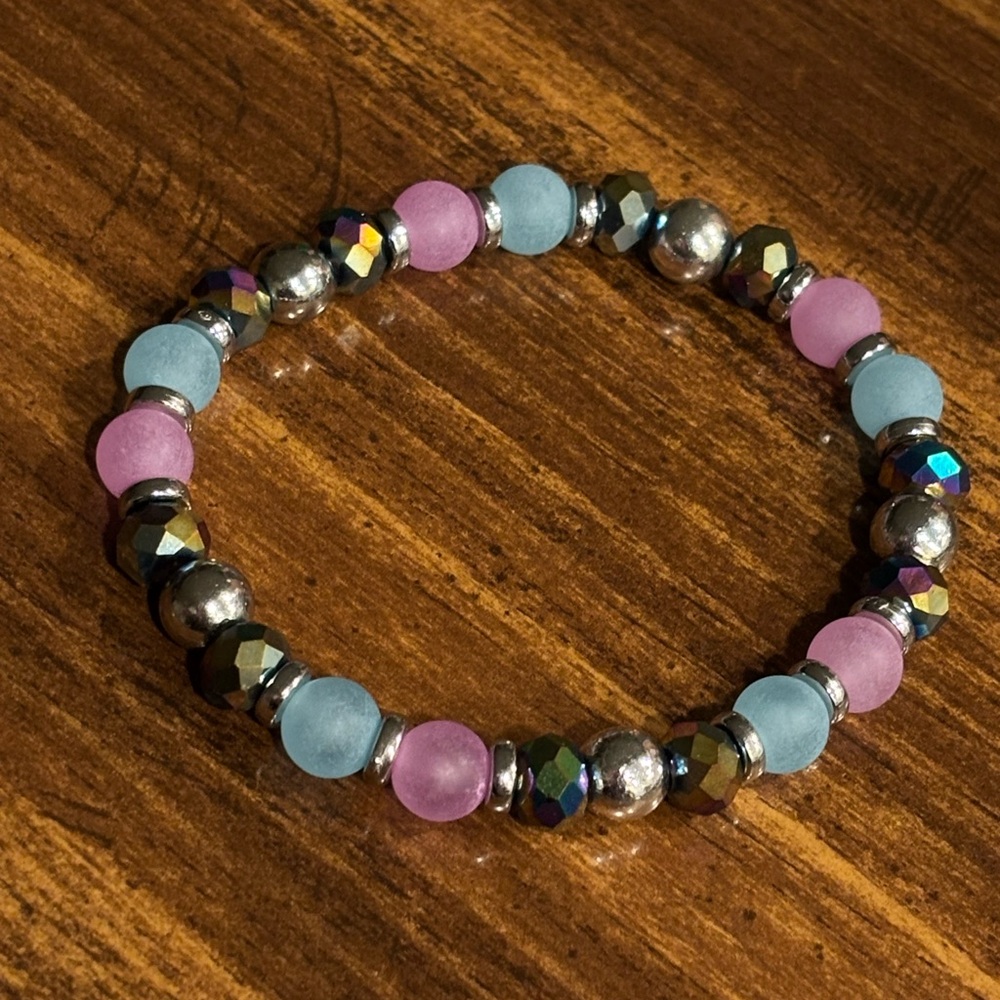 Pastel Pink & Blue Beaded Stretch Bracelet